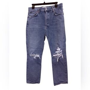 Agolde Women’s Riley Blue Organic Cotton Distressed Jeans sz 32